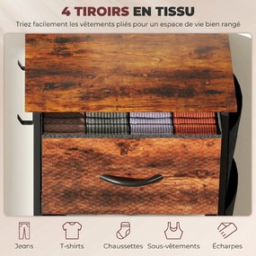 Cómoda de Quarto, 45 x 30 x 94,5 cm, 4 Gavetas em Tecido, Castanho Rústico