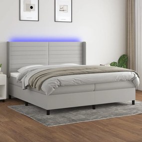 vidaXL Cama box spring c/ colchão e LED 200x200 cm tecido cinza-claro