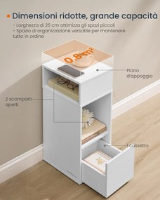 Mesa de cabeçeira 30 x 25 x 59,4 cm com compartimentos abertos e gaveta Branca
