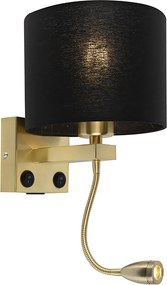 Candeeiro de Parede Inteligente Dourado com USB e Abajur Preto Incl. Wifi A60 - Brescia
