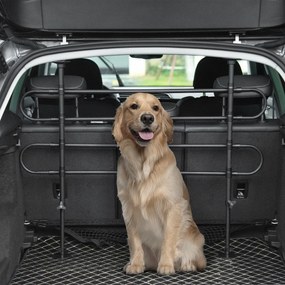 PawHut Grade de Segurança de Carro para Cães Ajustável em Largura e Altura 87-135x60x105cm Grade Separadora para Porta Malas de Carro Universal Metal Preto