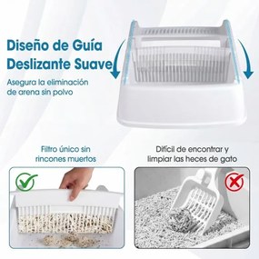 Caixa de areia semiautomática para gatos 60 x 46 x 24 cm com tampa aberta e laterais altas; banheira para gatos com tabuleiro tipo gaveta, branca
