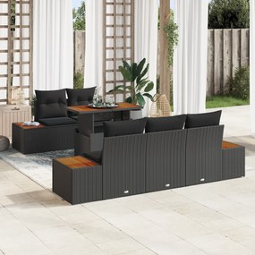 Conjunto de Sofá de Jardim de 6 Peças com Almofadas de Rattan Poliprop