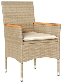 5 pcs conjunto jantar jardim com almofadões vime PE/vidro bege