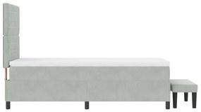 Cama Box Spring com Colchão &amp; Banco Cinza Claro 100x200 cm Veludo