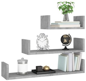 Prateleira de parede 3pcs derivados de madeira cinzento cimento