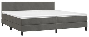 Cama box spring c/ colchão/LED 200x200cm veludo cinzento-escuro