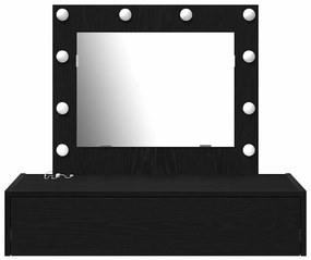 Mesa de Maquiagem Montada na Parede com Luzes LED em Carvalho Preto