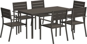 Outsunny Conjunto de 7 peças para 6 pessoas Mesa de jantar com 6 cadeiras Mesa ripada Castanho escuro | Aosom Portugal