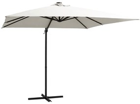 Guarda-sol cantilever c/ luzes LED e poste aço 250x250 cm areia