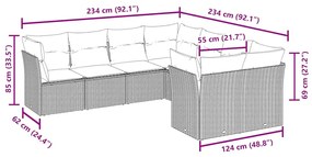 8 pcs conjunto sofás de jardim c/ almofadões vime PE castanho