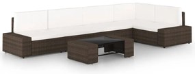 6 pcs conjunto lounge p/ jardim c/ almofadões vime PE castanho