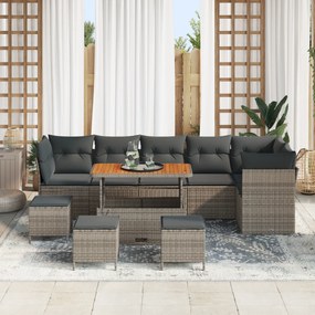 Conjunto de Sofá de Jardim vidaXL com 10 Peças e Cushions Cinza Rattan