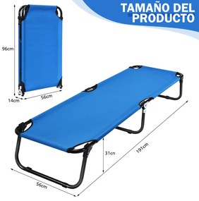 Cama de campismo dobrável de tecido portátil Cama de exterior para dormir Estrutura metálica leve para praia Escritório 191 x 56 x 31 cm Azul