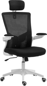 Cadeira de escritório ergonómica, cadeira de escritório, braços rebatíveis, apoio lombar, apoio para a cabeça, 60 x 63 x 120 cm, preta