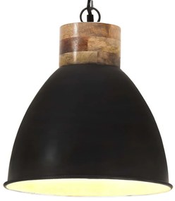 vidaXL Candeeiro teto industrial 46cm E27 ferro preto e madeira maciça
