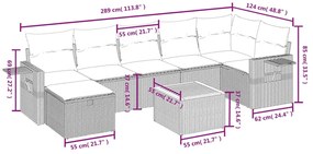 8 pcs conjunto de sofás p/ jardim com almofadões vime PE bege