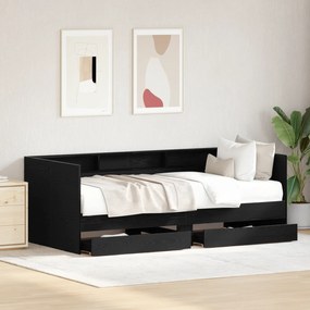 Cama de Dia Preta com Gavetas Carvalho Preto Madeira engenheirada