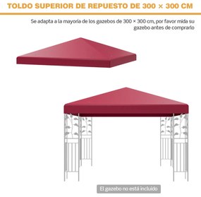 Toldo de substituição para pérgula 300 x 300 cm toldo de poliéster com furos de drenagem de velcro vermelho