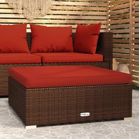 vidaXL Apoio de pés p/ jardim c/ almofadão 70x70x30cm vime PE castanho