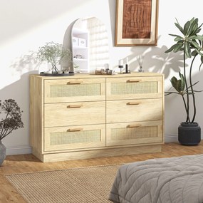 Cómoda para Quarto Cómoda de Madeira com 6 Gavetas de Vime Estilo Boêmio para Corredor Escritório 110x40x69 cm cor Carvalho