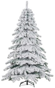 HOMCOM Árvore de Natal Ø116x180 cm Neve Artificial com 627 Pontas de PVC Base Dobrável e Suporte de Metal Decoração de Natal Verde e Branco