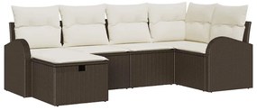 Conjunto de Sofá de Jardim com Almofadas - Marrom, em Polirattan, 6 Pe