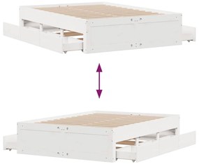 Cama sem colchão com gavetas 150x200 cm pinho maciço branco