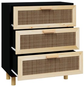 Aparador 60x30x70 cm pinho maciço/vime natural preto