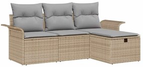 Conjunto de Sofá de Jardim em 4 Peças com Almofadas Bege em Rattan Pol