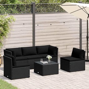 vidaXL 4 pcs conjunto lounge de jardim c/ almofadões vime PE preto
