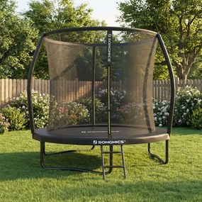 Trampolim de 244 cm de diâmetro com rede de segurança e varas curvas, preto