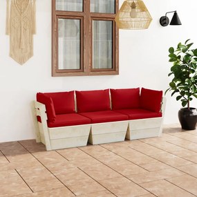 vidaXL Sofá paletes 3 lugares p/ jardim c/ almofadões madeira de abeto