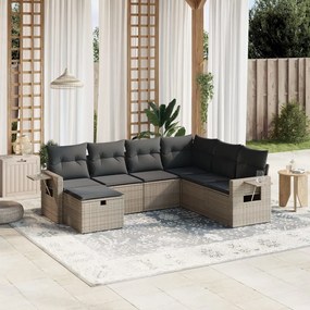 vidaXL 7 pcs conjunto sofás p/ jardim c/ almofadões vime PE cinzento