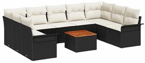 Conjunto de Sofá de Jardim de 10 peças com Almofadas Pretas em Rattan
