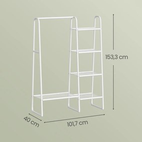 Guarda-roupa aberto, cabideiro com 5 prateleiras em metal 40 x 101,7 x 153,3 cm branco