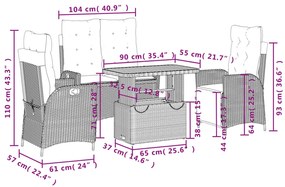 4 pcs conjunto de jantar p/ jardim c/ almofadões vime PE bege