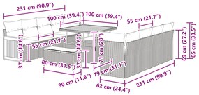 Conjunto de Sofá de Jardim vidaXL com 11 Peças e Almofadas Preto Vime