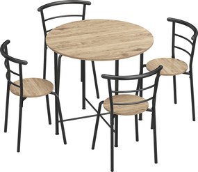 HOMCOM Conjunto de Mesa e Cadeiras de Refeição Mesa de Cozinha Redonda com 4 Cadeiras Estilo Industrial Madeira e Preto | Aosom Portugal