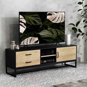 Móvel para televisores até 60 polegadas 140 x 35 x 45 cm, com prateleiras abertas e 2 gavetas, natural e preto