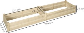 Floreira para horta de 244 x 61,5 x 27 cm. Inclui feltro de drenagem e divisória em madeira de abeto cor natural
