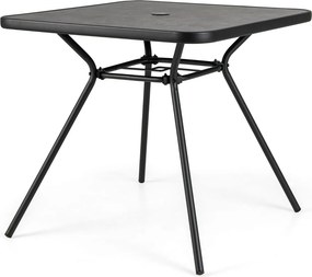 Mesa de jantar para jardim 80 x 80 x 72,5 cm com orifício para guarda-sol de 4 cm e tampo com placa DPC para jardim, varanda, piscina, preta