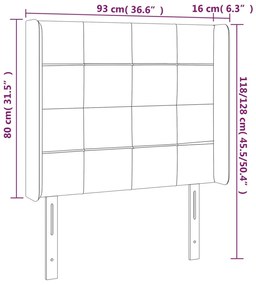 Cabeceira de cama c/ LED tecido 93x16x118/128 cm cinza-escuro