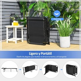 Espreguiçadeira dobrável portátil Cadeira reclinável 4 posições Encosto ajustável para campismo Pátio Piscina 189 x 59 x 40 cm Preto