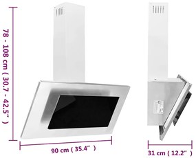 Exaustor parede 90 cm aço inoxidável e vidro temperado prateado