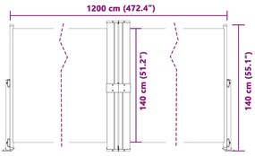 Toldo lateral retrátil 140x1200 cm cor creme