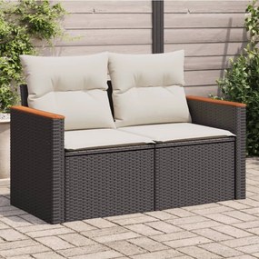 vidaXL Sofá de jardim com almofadões 2 lugares vime PE preto