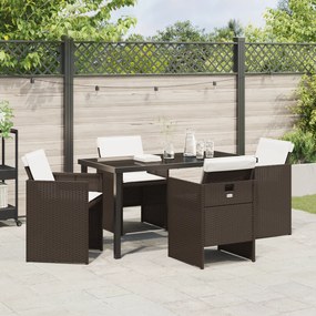 Conjunto de Jantar de 5 Peças com Almofadas Rattan Poliéster Castanho
