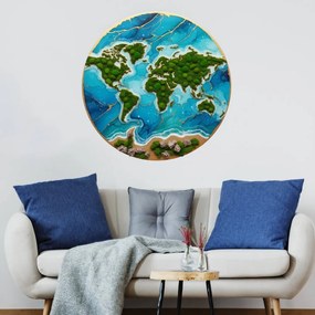 XXL Autocolante Mapa do Mundo - Continentes em epóxi Oceano e musgo