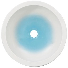 Pia de bancada redonda Φ41x14 cm cerâmica azul e branco